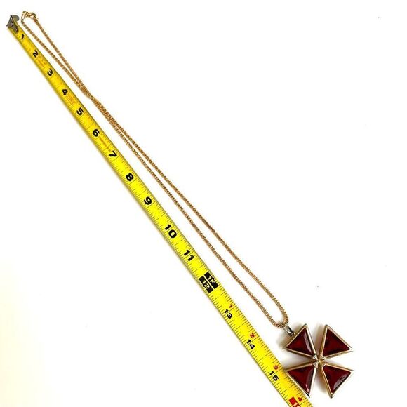 Maltese  red and gold tone Cross pendant necklace - Picture 7 of 11